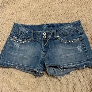 Studded  Miss Me Denim Cutoff Shorts  Y2K - Blue